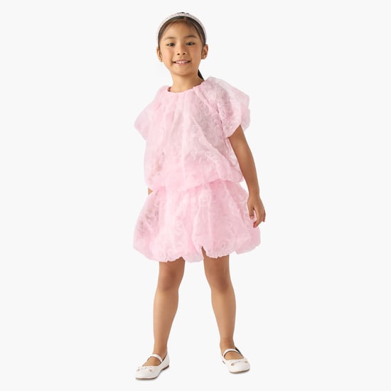 Juniors Floral Textured Balloon Top and Skirt Set