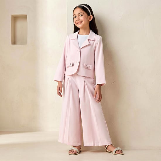 Juniors Bow Detail Notched Lapel Blazer and Pants Set