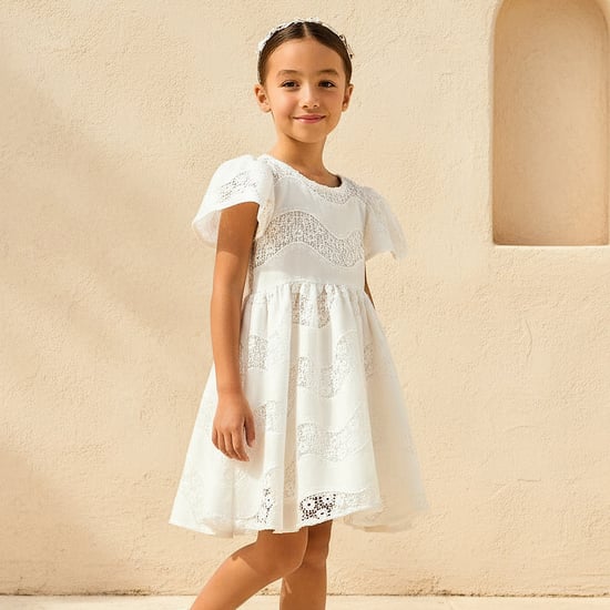 Juniors Lace Embroidered Dress with Zip Closure