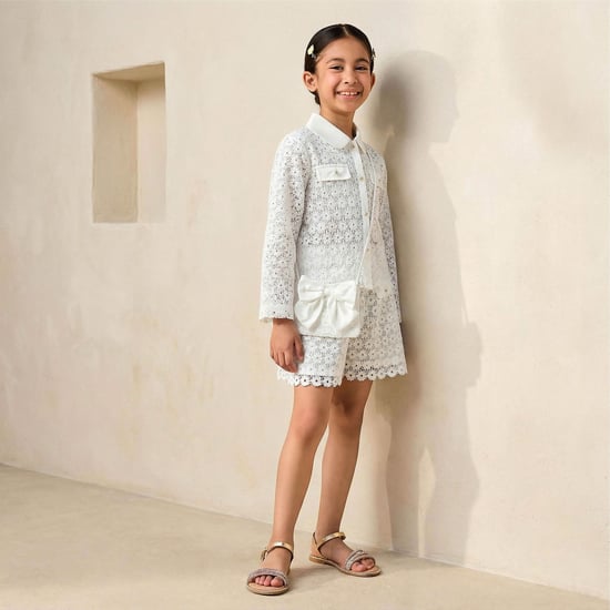 Juniors Floral Broderie Anglaise Detail Shirt and Shorts Set