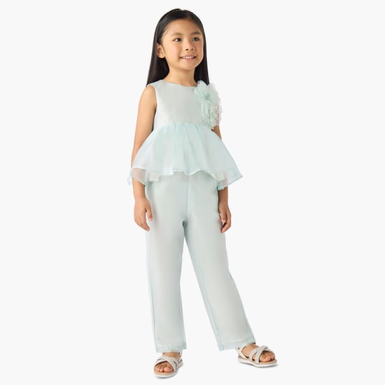 Juniors Floral Applique Peplum Top and Pants Set