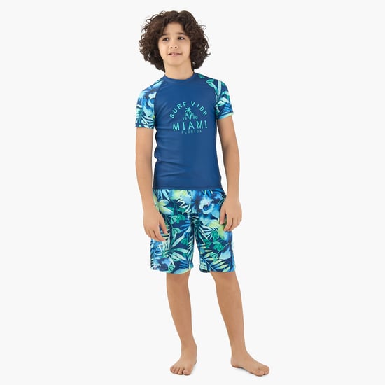 Juniors Tropical Print Rash Guard Set