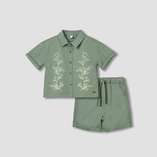 Giggles Floral Embroidered Shirt and Shorts Set