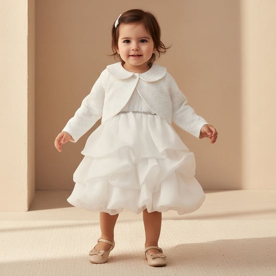 Juniors Tiered Dress with Textured Shrug
