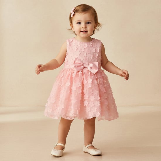 Juniors Floral Applique Dress with Zip Closure