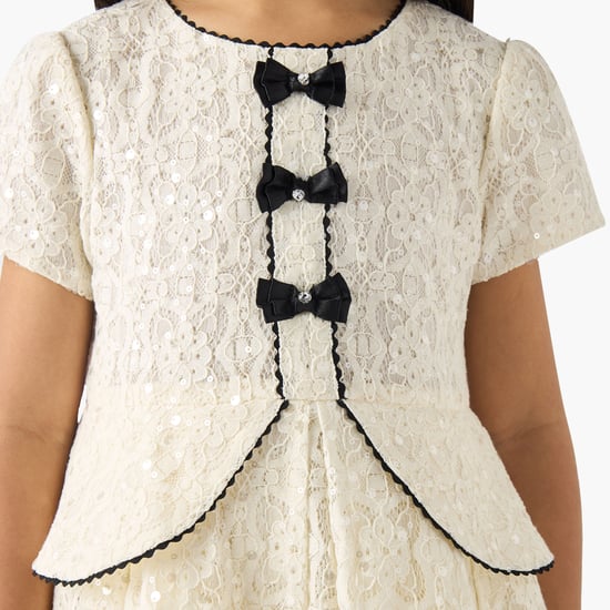 Juniors Lace Embellished Dress with Zip Closure | Cream Juniors Lace Embellished Dress with Zip Closure | Cream