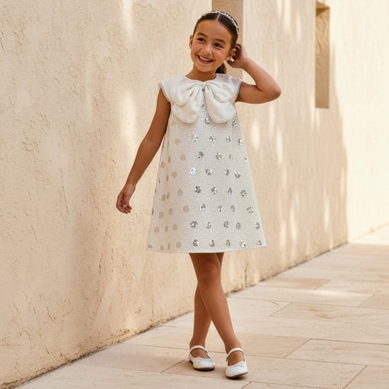 Juniors Sequin Detail Dress with Bow Collar