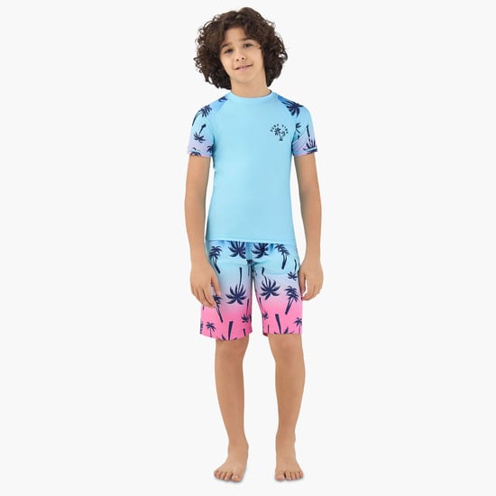 Juniors Palm Print Rash Guard Set