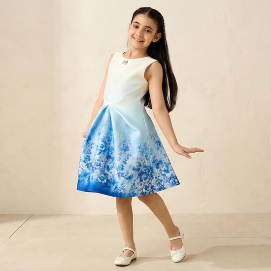Juniors Floral Print Dress with Zip Closure