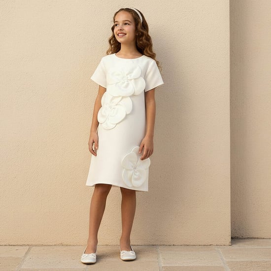 Juniors Floral Applique Dress with Zip Closure