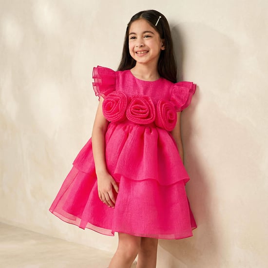 Juniors Floral Applique Tiered Dress