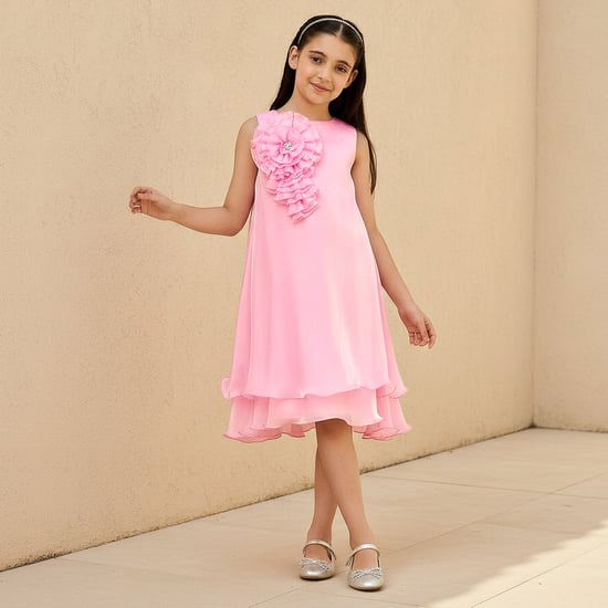 Juniors Floral Applique Dress with Zip Closure