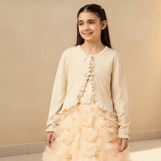 Juniors Ruffle Detail Cardigan with Long Sleeves