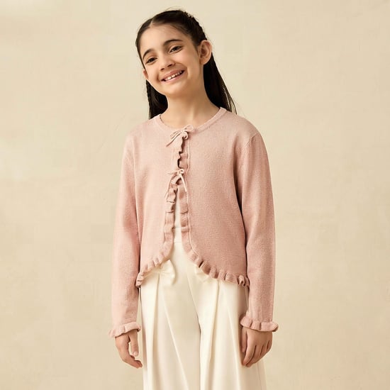 Juniors Ruffle Detail Cardigan with Long Sleeves