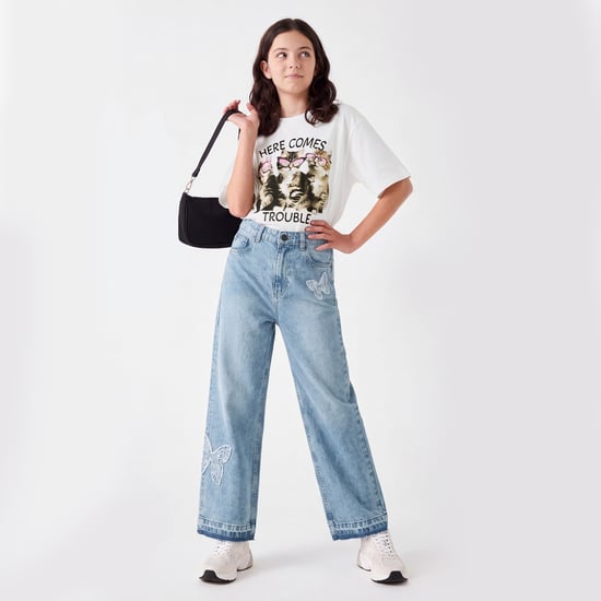 Juniors Embroidered Relaxed Fit Jeans