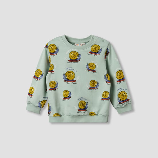 Juniors Snail Print Sweatshirt with Button Closure