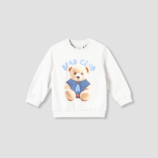 Juniors Bear Print Sweatshirt with Button Closure