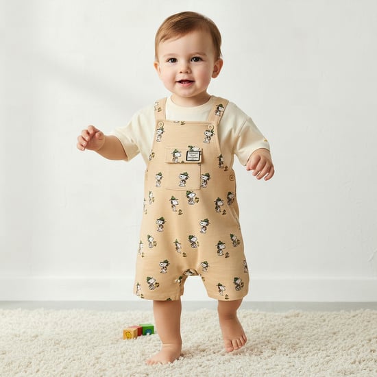Juniors Snoopy Print T-shirt and Dungaree Set
