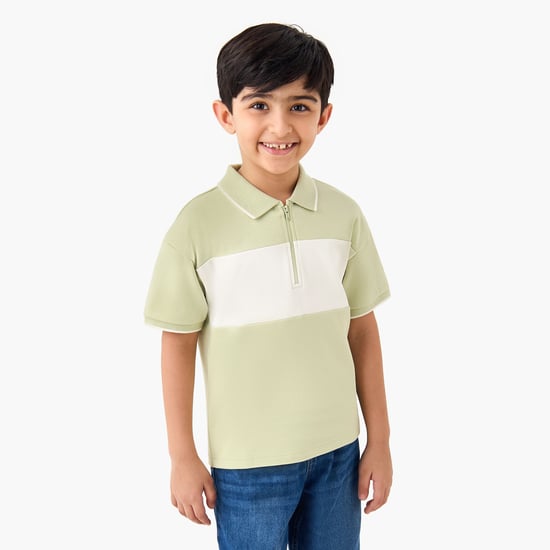 Juniors Colourblock Zip Polo T-shirt