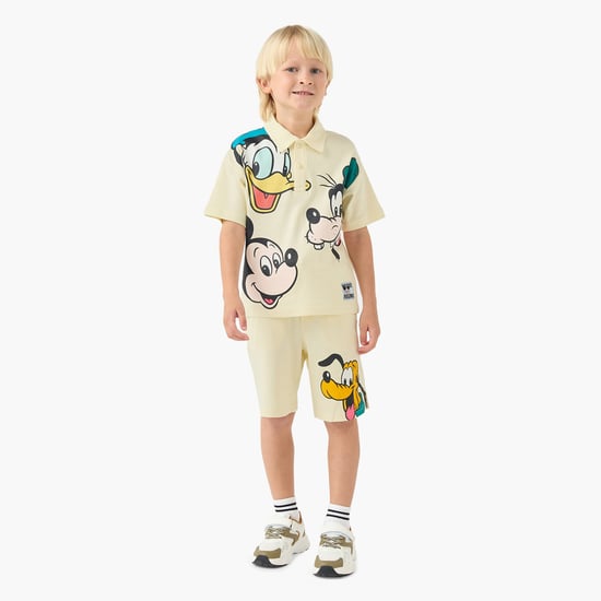Juniors Mickey Mouse Print Polo T-shirt and Shorts Set