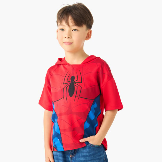 Juniors Spiderman Print Hooded T-shirt