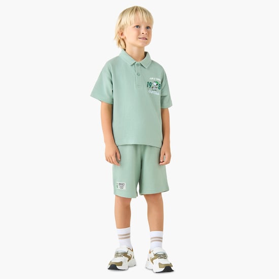 Juniors Snoopy Print Polo T-shirt and Shorts Set