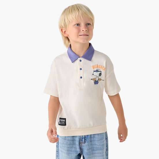 Juniors Snoopy Print Polo T-shirt