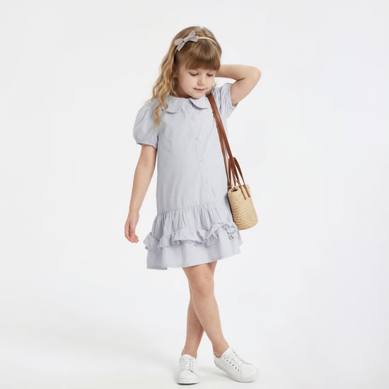 Juniors Solid Dress with Button Closure