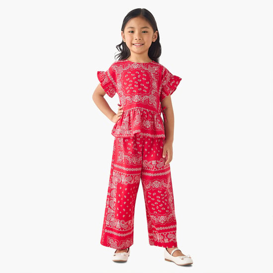 Juniors Paisley Print Top and Pants Set