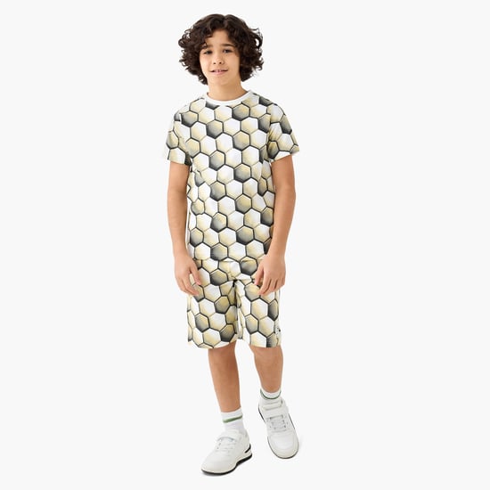 Juniors Geometric Print Shorts with Drawstring Closure