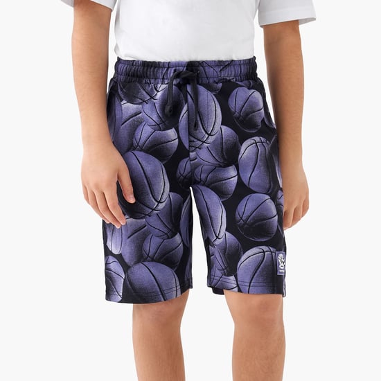 Juniors Basketball Print Shorts with Drawstring Waistband