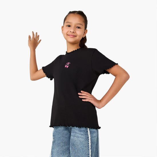 Juniors Ribbed Top with Lettuce Hem