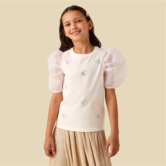 Juniors Embellished Puff Sleeve Top