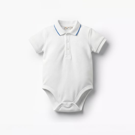 Juniors Solid Bodysuit with Polo Collar