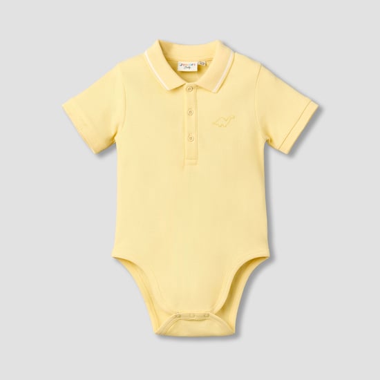 Juniors Solid Polo Bodysuit with Snap Button Closure