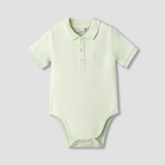 Juniors Solid Polo Bodysuit with Snap Button Closure
