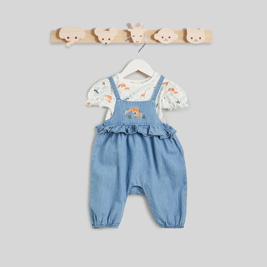 Juniors Embroidered Dungaree and T-shirt Set