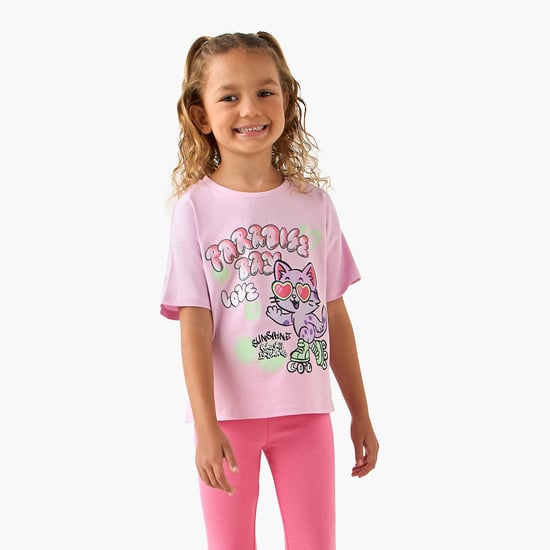 Juniors Cat Print T-shirt