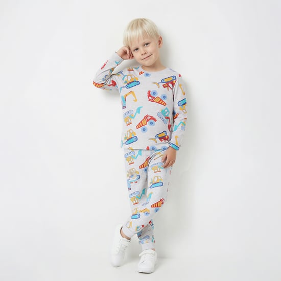 Juniors Construction Vehicle Print T-shirt and Pyjama Set