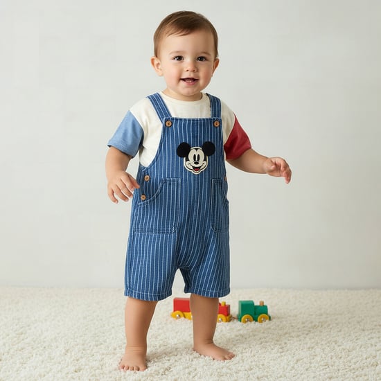 Mickey Mouse Applique T-shirt and Dungaree Set