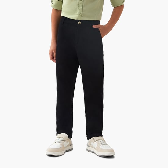 Juniors Solid Regular Fit Trousers with Pockets
