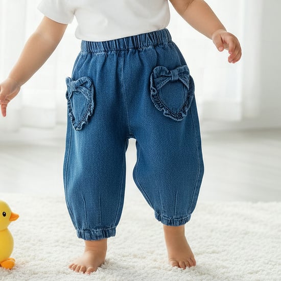 Juniors Denim Joggers with Bow Applique
