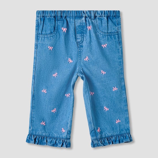 Juniors Bow Embroidered Jeans with Elasticated Waist
