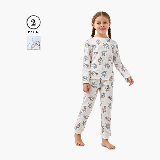Juniors Unicorn Print T-shirts with Joggers - Pack of 2