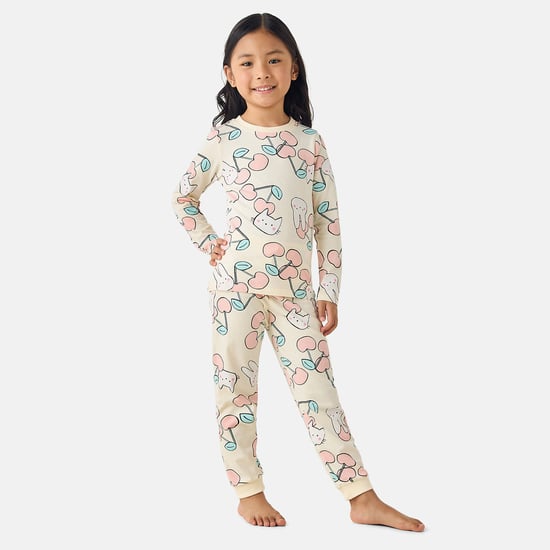Juniors Cherry Print Long Sleeves T-shirt and Pyjama Set