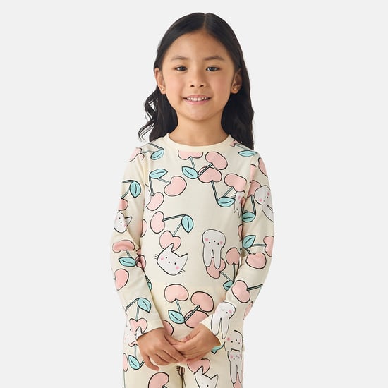 Juniors Cherry Print Long Sleeves T-shirt and Pyjama Set