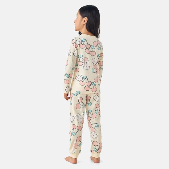 Juniors Cherry Print Long Sleeves T-shirt and Pyjama Set