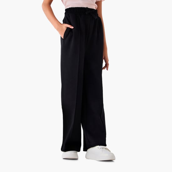 Juniors Solid Wide Leg Track Pants with Pockets