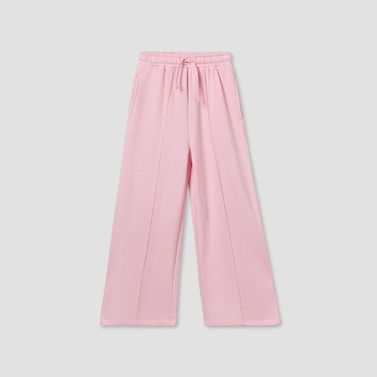 Juniors Solid Wide Leg Track Pants with Pockets