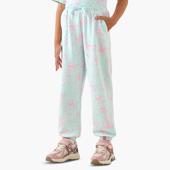 Juniors Bow Print Joggers with Elasticated Drawstring